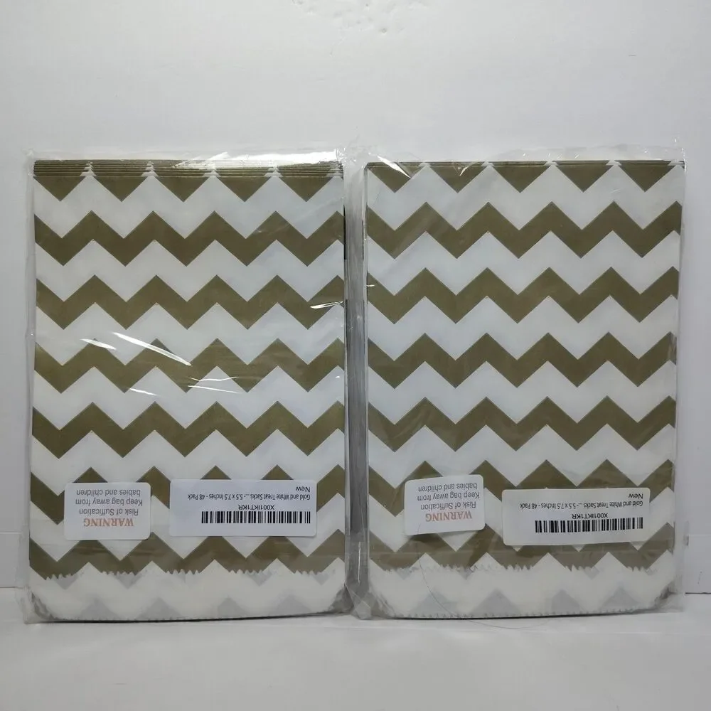 White Gold Paper Goodie Bags Party Supplies Assorted Patterns 2- 48 Count Packs